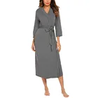 Банный халат Vaatteet Женский, осенний, теплый, хлопковый, с рукавом 43, V-образным вырезом, с поясом, длинный