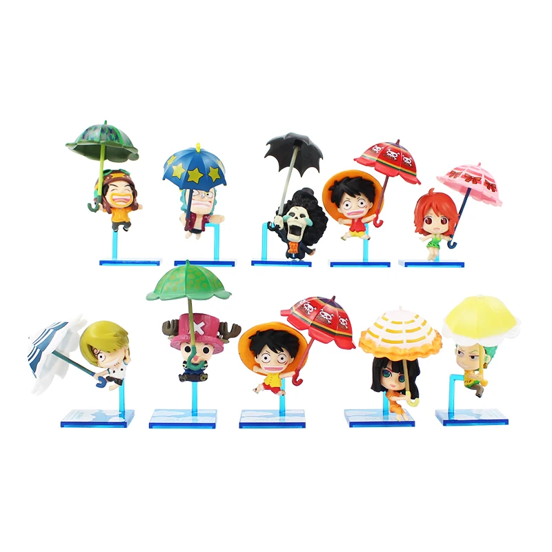 5 7 см 10 шт./лот Luffy Sanji Zoro Nami Robin Usopp Brook Franky с зонтиком Мультяшные мини Экшн фигурки
