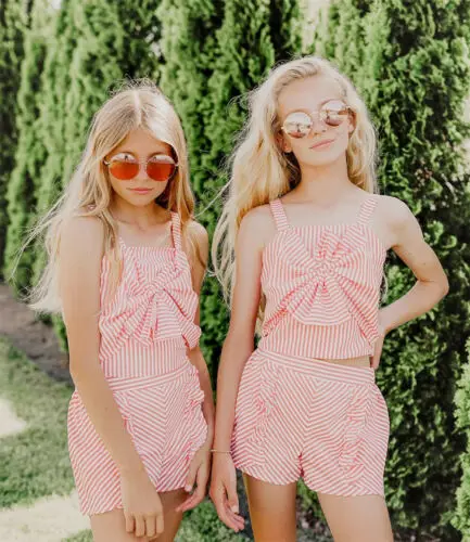 Комплект из 2 предметов Летний жилет в полоску для маленьких девочек топ футболка