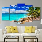 Современная Картина на холсте с рамкой, настенное искусство с HD-печатью, 5 шт., картины, летний постер на пляж, Морской берег, морской пейзаж, домашний декор PENGDA