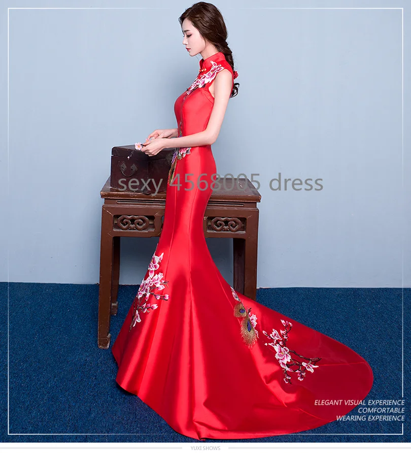 Красные свадебные кружевные традиционные платья для женщин cheongsam китайский