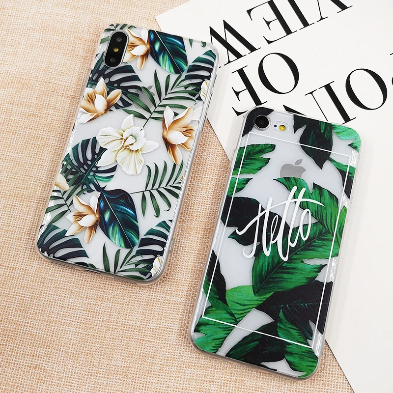 Phone Case for Apple iPhone X Palm Leaf Summer Retro Leaves Soft TPU Silicon Mobile Bag For 10 6 6s 7 7plus 8 8plus |