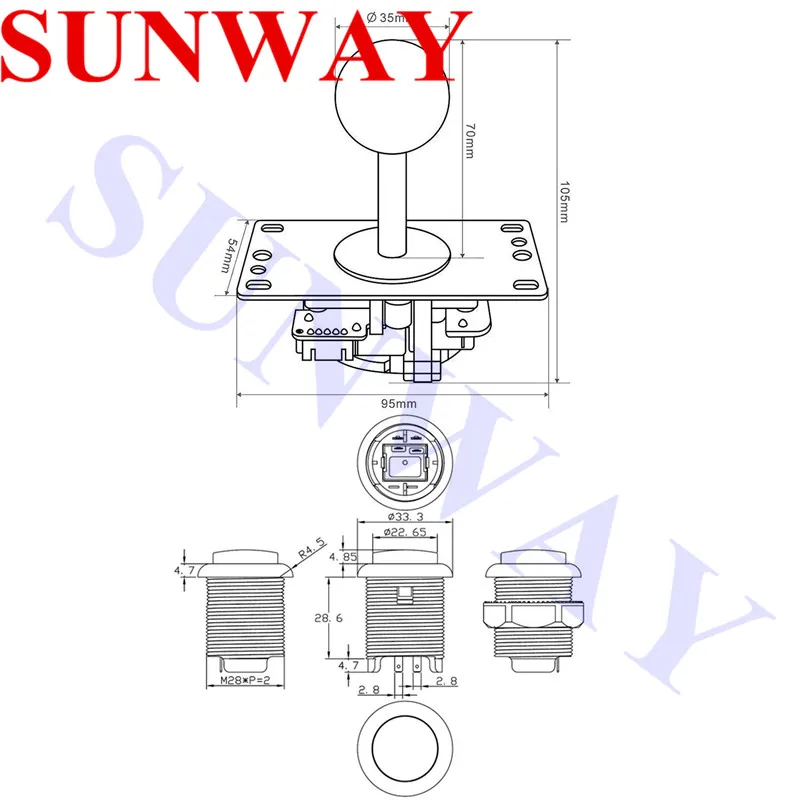 SUNWAY 2 игрока светодиодные аркадные кнопки и джойстики DIY kit 2X Джойстики + 20 X led