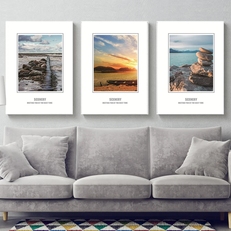 Landscape Seascape Home Decor Canvas Painting Sunset Boat Stone Picture Art Print Living Room Hotel Backdrop | Дом и сад