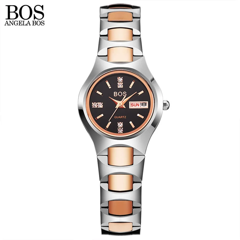 Час Анжела BOS Роскошные брендовые Вольфрам Сталь Стразы Сапфир кварцевые часы с