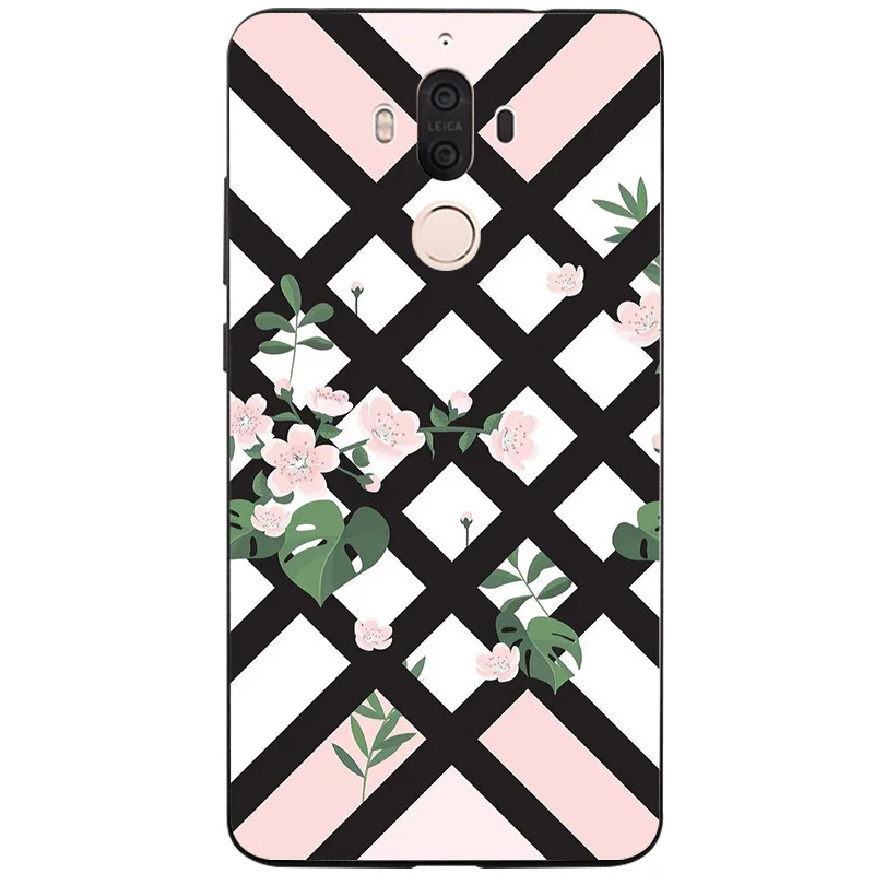 Luxury Black Phone Case For Huawei Mate 9 Cases Flower Leaf Pattern Soft Silicone TPU Printed Back Cover Mate9 |