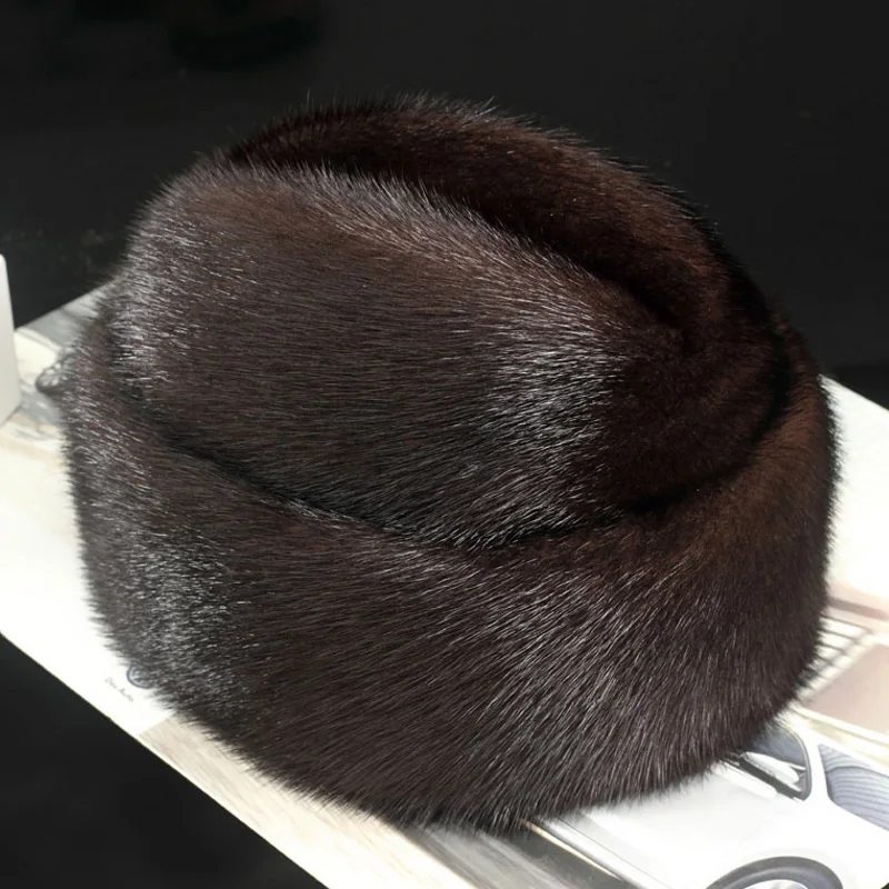 ZDFURS *men mink fur hat New Fashion Men's Real Mink Fur Cap Winter Warm Top Hat Headgear Beanie Beret
