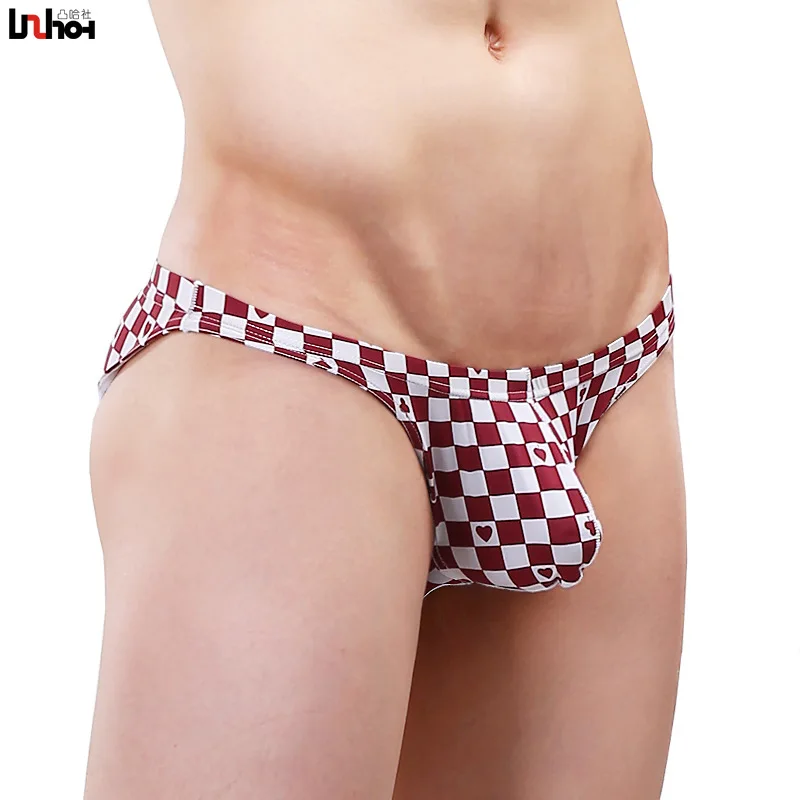 Мужские трусы с заниженной талией Cueca calzoncillos черные шелковые шорты в клетку u