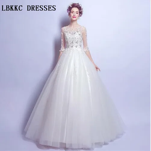 

Boat Neck Half Sleeves Wedding Dresses Floor Length Vestido De Novia 2018 Vestido De Noiva Simples