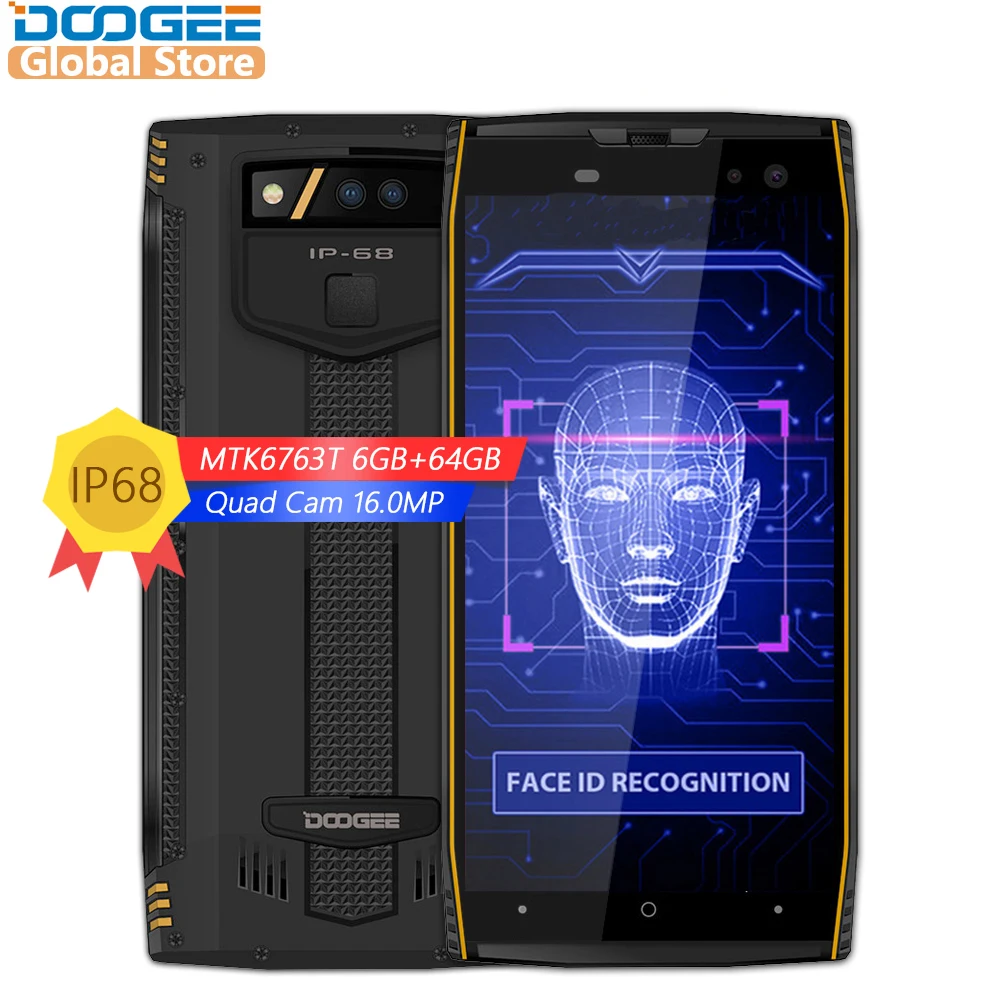 DOOGEE S50 IP68 Водонепроницаемый 5 7 дюйма MTK6763T 2 GHz Octa Core 6 GB 64 Quad камер 16.0MP смартфон 5180 mAh