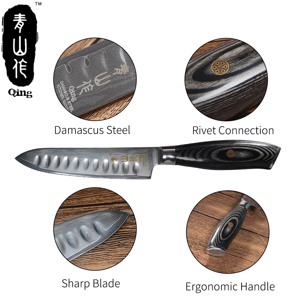 QING Cooking Tools 4pcs Set 3 4 6 inch Damascus Kitchen Knife &amp PP Covers Multipurpose Black Handle Peeler Best Selling | Дом и сад