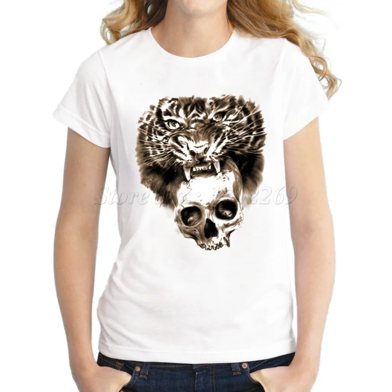 Новая модная женская футболка с принтом головы красивой девушки и черепа женские