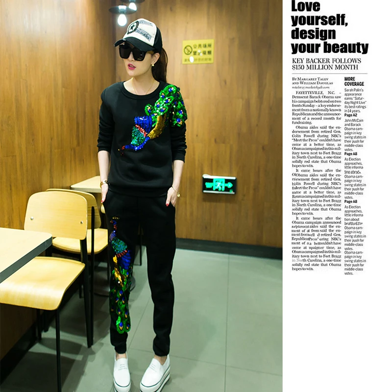 Весна и Осень Новый корейский стиль Круглый воротник Бег костюм студентка свитер