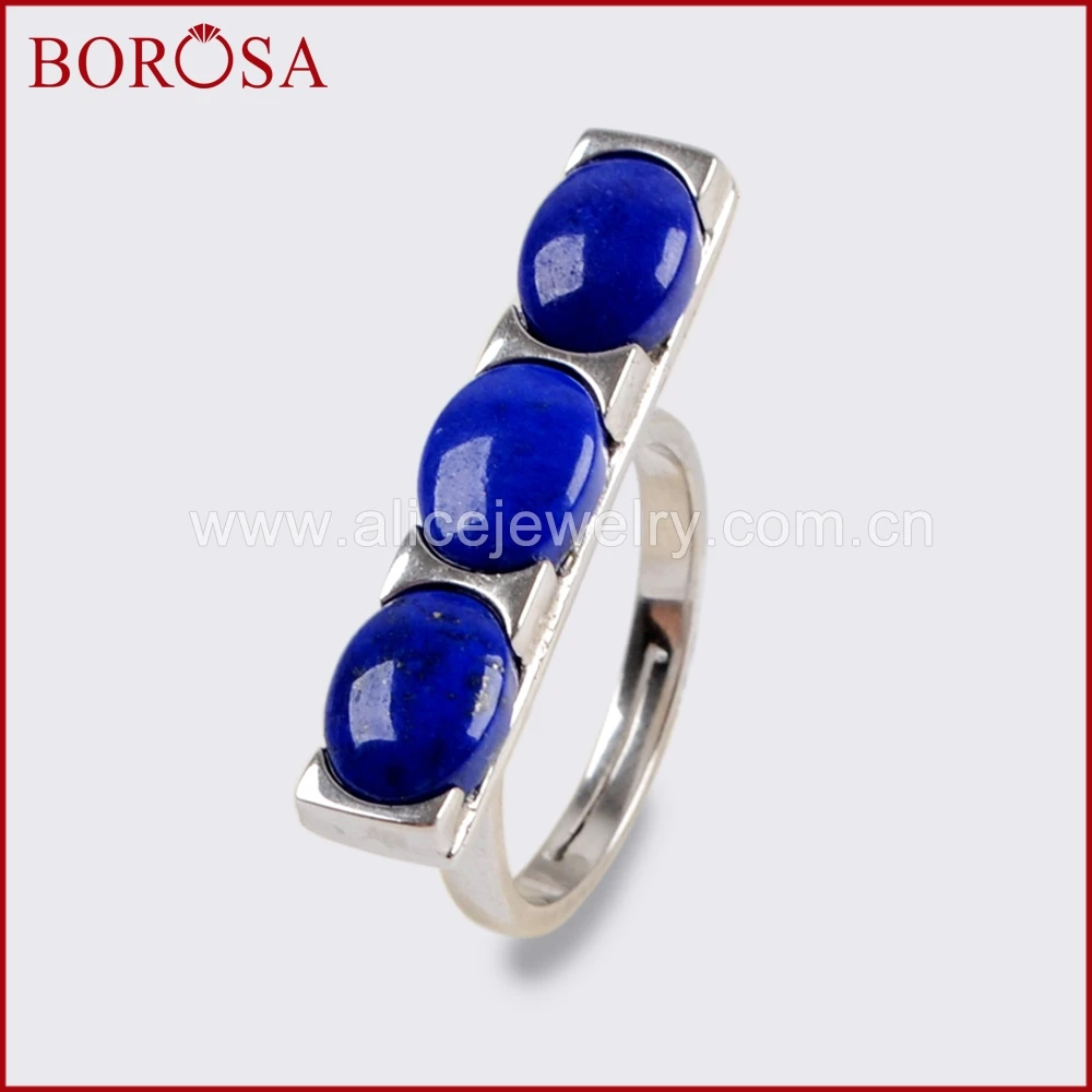 

BOROSA, 5 шт., Новое поступление, кольца чистого серебра, Три Овальных натуральных лазурита, ободок, кольцо, драгоценные камни, ювелирные изделия...