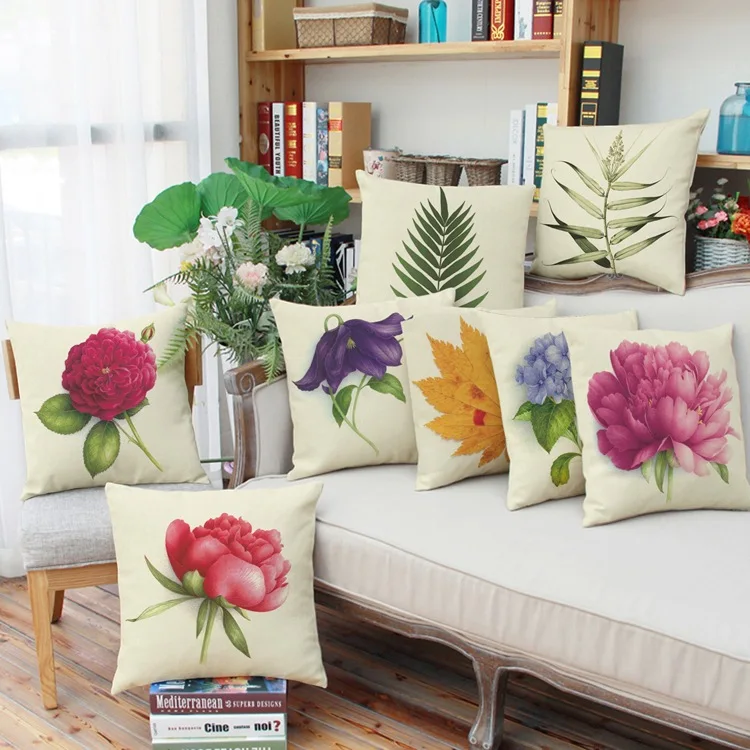 

Flower Print Cushion Cover Linen Cotton Cushion Case Decorative Throw Pillow Covers cojines QY-11