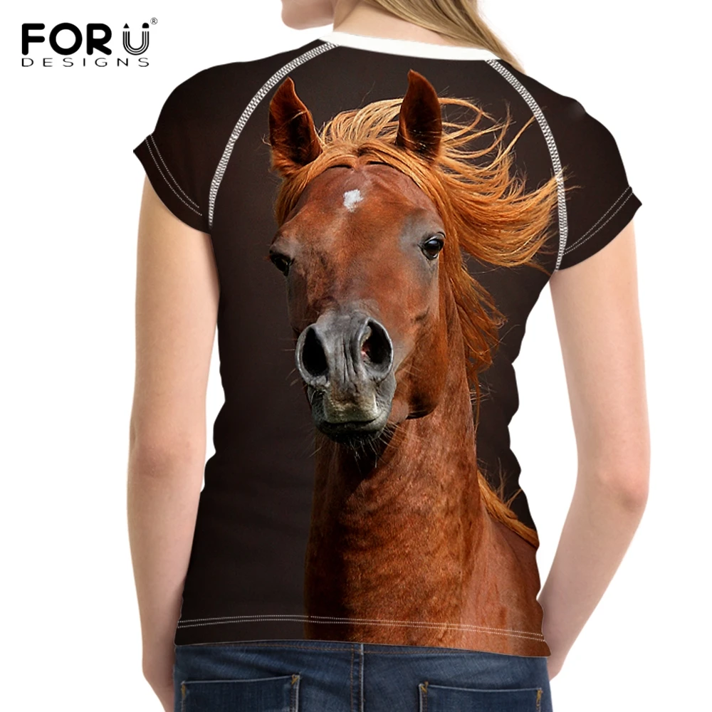 FORUDESIGNS/крутые футболки для девочек с 3D принтом животных Crazy Horse модные летние