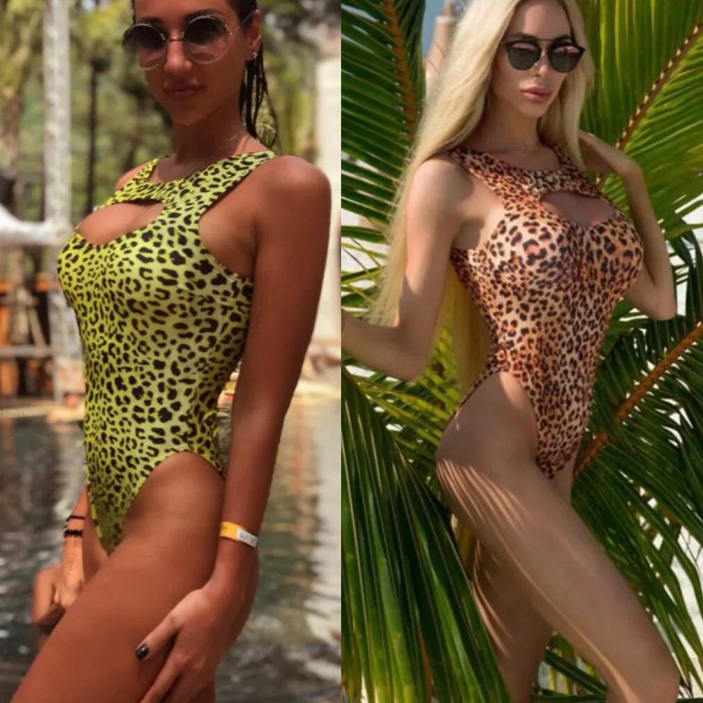 Swimwear Women 2019 One Piece Leopard Print Swimsuit Sexy hollow out Beachwear Bathing Suit Swimming Maillot De Bain femme | Спорт и