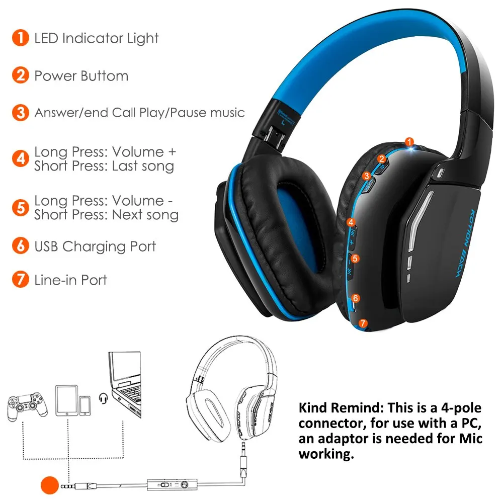 Игровые наушники KOTION B3506 Беспроводной Bluetooth наушники игровых гарнитур ПК Игровые наушники с микрофоном светодиодный свет для смартфона
