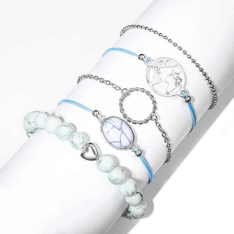 HuaTang Boho, зеленые стразы, браслеты, Геометрическая карта, кулон, Набор браслетов для женщин, девушек, браслет, ювелирное изделие 6906