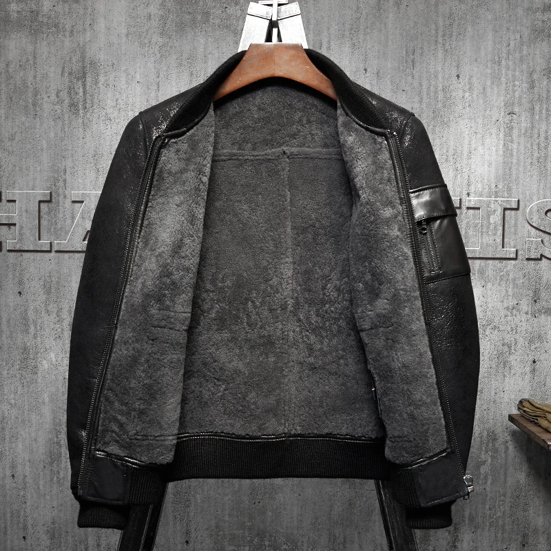 Мужская дубленка Denny&ampDora B3 летная куртка черная короткая меховая кожаная из