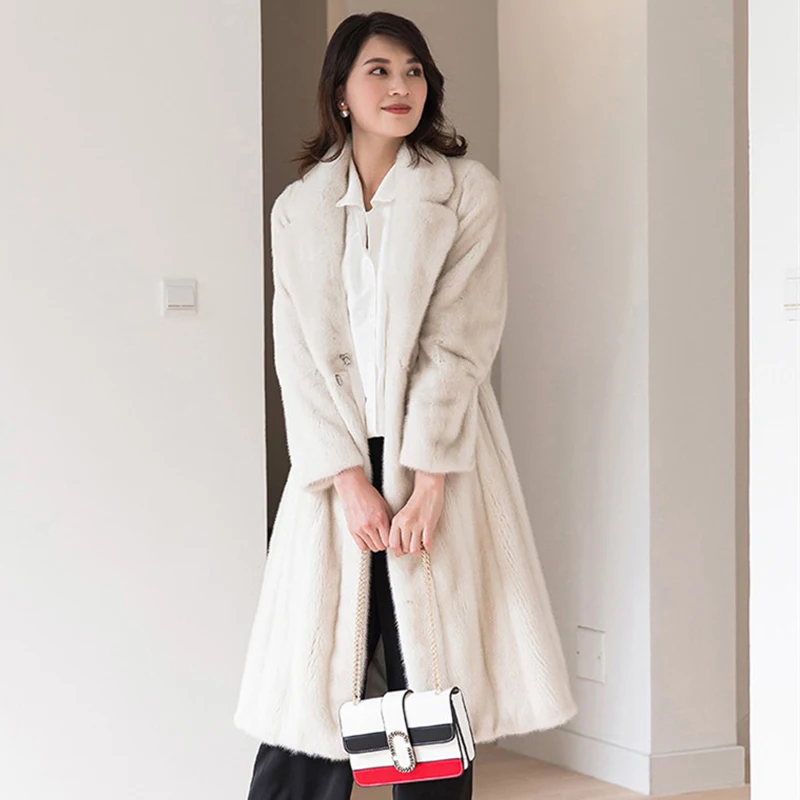 Jade Pride Euro-US 2017 Elegant Real Fur Mink Coat Women Long Coats Winter Full Sleeve Turn-down Collar Parka Office Lady Jacket | Женская