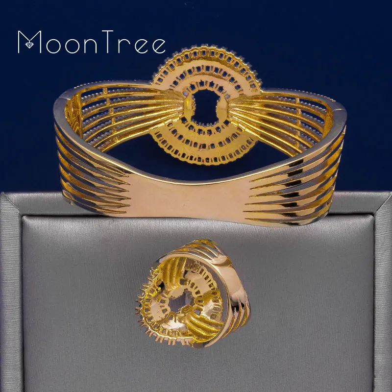 MoonTree роскошный свадебный браслет набор колец три тона Полный украшения с