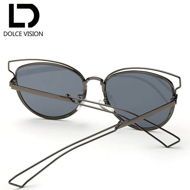 DOLCE VISION Fashion 2018 Cat Eye Sunglasses Women Silver Mirror UV400 Shades Oculos Female Metal Designer Sun Glasses For | Аксессуары