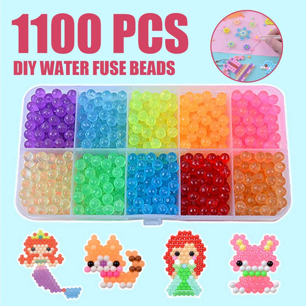 1100pcs 8000 шт Разноцветные волшебные игрушки-головоломки, набор бусин с водяным туманом, сделай сам, ремесло, животные, ручная работа, липкие бусины, развивающие игрушки для детей, хорошие подарки - Цвет: 1100pcs