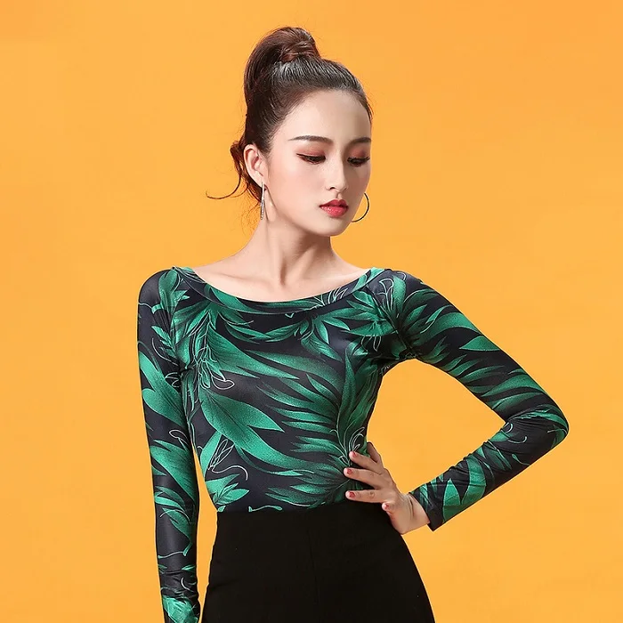 Tops as picture Латинские танцевальные топы, бальные костюмы для занятий танцами, одежда для женщин, тонкие с длинным рукавом Танго Сальса Самба, женская футболка спортивная DL3146 - Цвет: Tops as picture