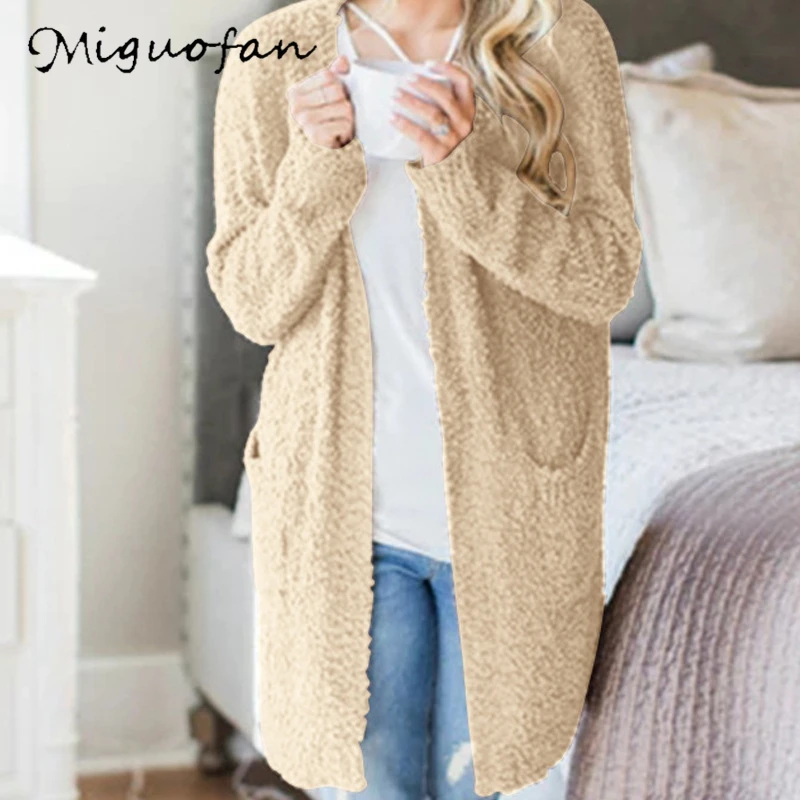 Miguofan Knitted Sweater Long Cardigans Women Pocket Solid Outwear Jumper Coat Plus Size Open Stitch Tops Sweaters 2019 Winter |