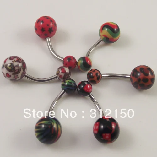 

60pcs Free Ship Wholesale Hot Stamping Print Acrylic Ball LOGO Belly Ring Belly Button Rings Navel Ring Body Piercing Jewelry