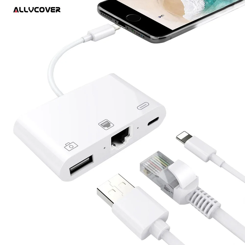 Allvcover 3 в 1 адаптер зарядного устройства для Lightning to LAN 100Mbps Ethernet RJ45 OTG USB 3.0 Камера Reader iPhone/iPad.