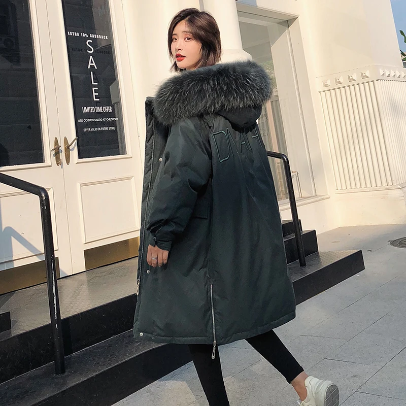 QAZXSW 2018 Winter New Women's Down Jacket Long Paragraph Fashion Big Braid Hair Collar Hooded Outer Thick Warm Loose Coat LE209 | Женская