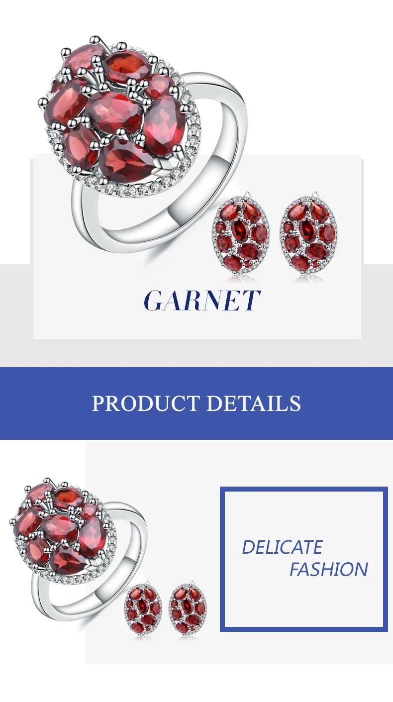 GEM'S балет Овальный натуральный красный гранат серьги кольцо Набор 925 пробы драгоценности из серебра и камней наборы для женщин Подарок на годовщину