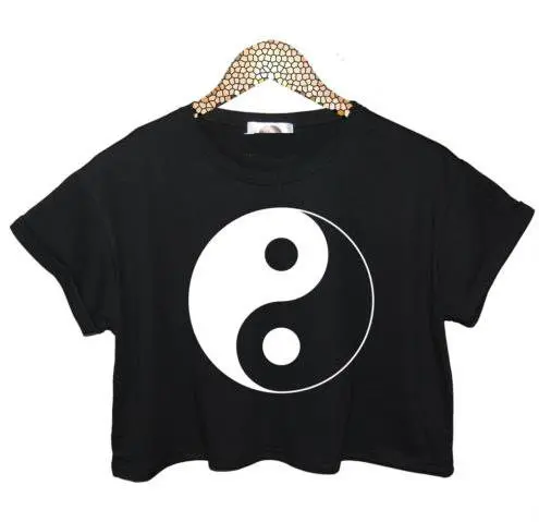 Женский укороченный топ с принтом YING YANG Tai Chi Летняя короткая футболка