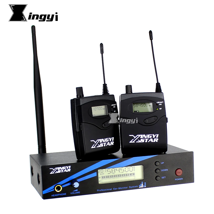 

Two Bodypack Headphone Receivers & Transmitter In Ear Monitor Wireless System Monitoring Professional Stage Monitors in Earphone