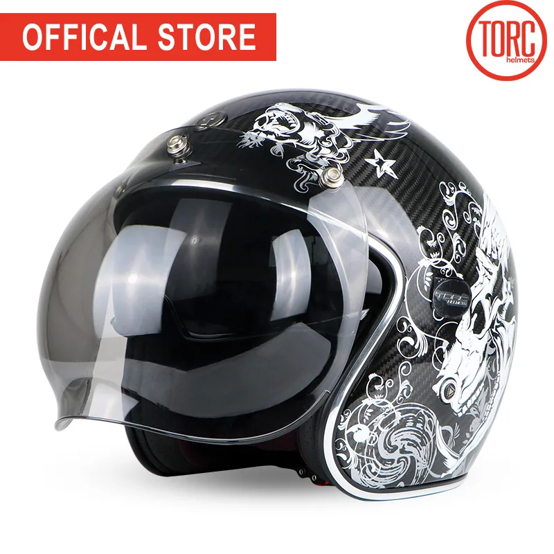 TORC углеродного волокна moto rcycle шлем пузырьковый козырек мотоциклетный шлем moto cross jet Ретро capacete внутренний козырек moto ECE - Цвет: Goat head bubble