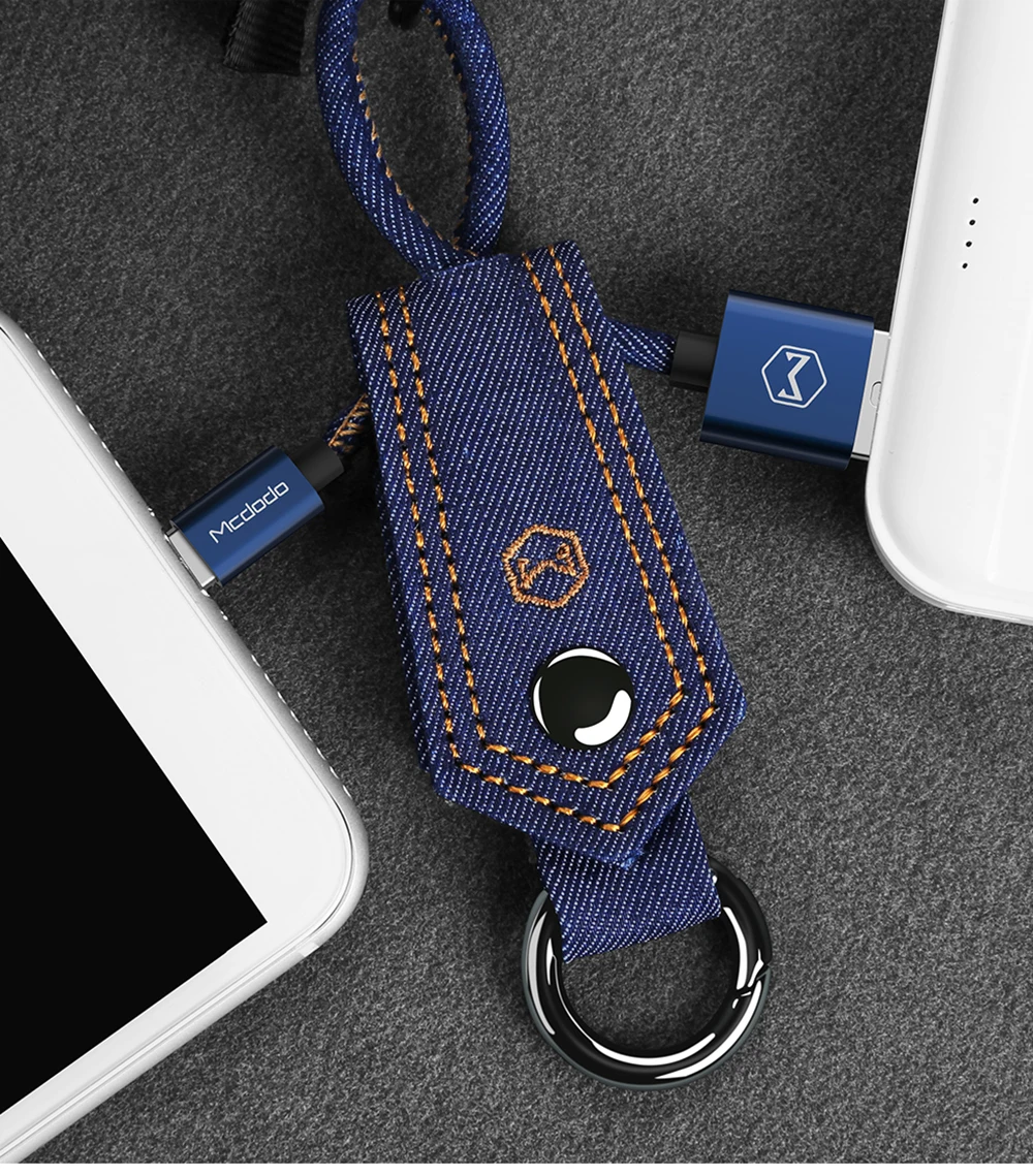 Mcdodo для type-C(USB C) кабель для зарядки и синхронизации данных 2 в 1 из джинсовой ткани 15 см(0,49 фута) мини-кабель для ключей типа C