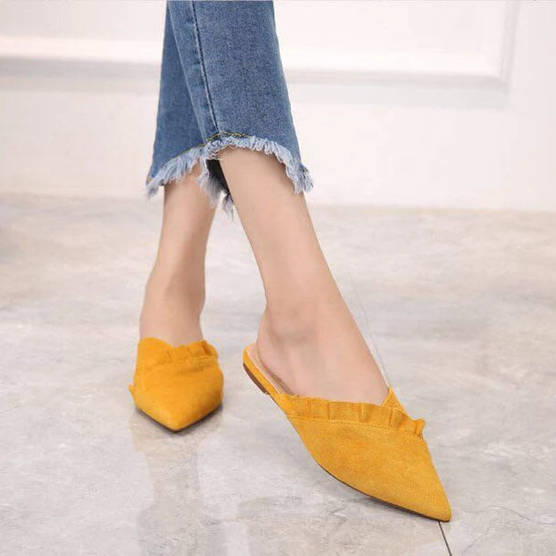 YELLOW Bailehou/женские тапочки; женская обувь на плоской подошве; женские туфли без шнуровки на плоской подошве; Falbala; женская обувь со складками; тканевые лоферы на платформе; Размеры 35-41 - Цвет: YELLOW