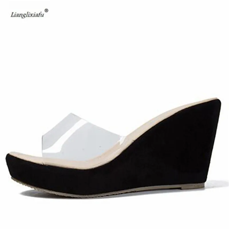 Туфли LLXF zapatos с открытым носком на танкетке 9 см Женские босоножки шпильках