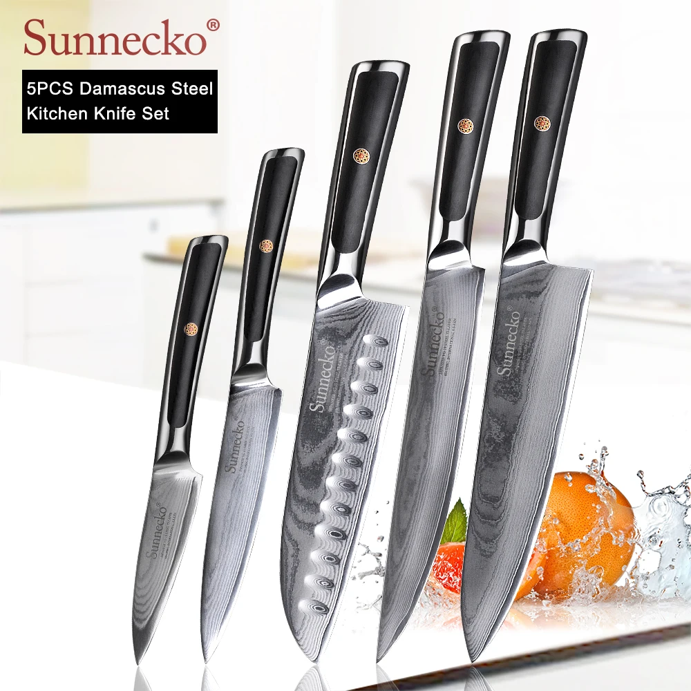 SUNNECKO дамасский нож шеф-повара для очистки хлеба Santoku нож для стейка японский VG10 Сталь G10 ручка для резки мяса набор кухонных ножей