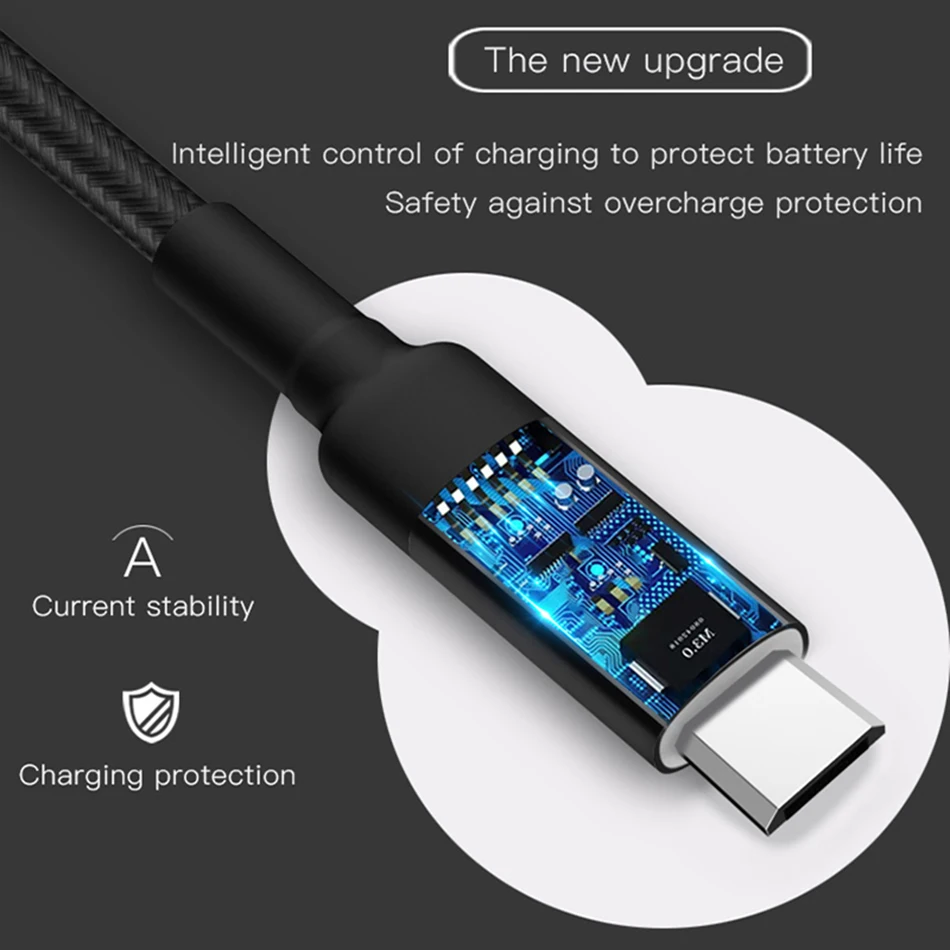 Usb type-C кабель для быстрой зарядки Micro зарядное устройство Шнур для освещения Microusb USB-C интеллектуальное отключение питания Кабели для зарядки мобильных телефонов