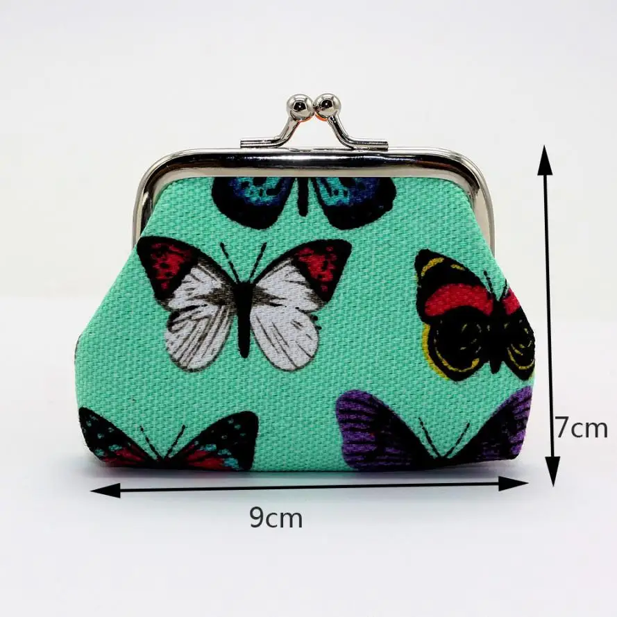 Женский маленький холщовый кошелек с бабочками для девочек застежкой клатч