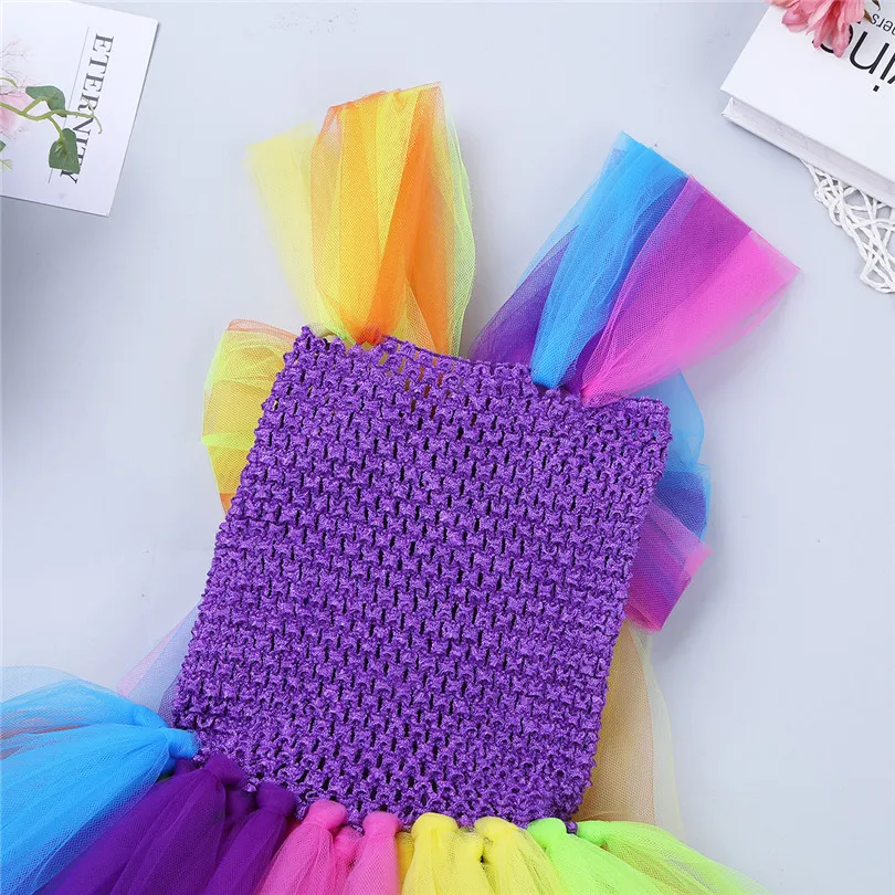 Kids Girls Adjustable Cap Sleeves Rainbow Tutu Dress with Hair Hoop Outfit Cute Set for Halloween Cosplay Party Costume SZ 2-10 | Детская