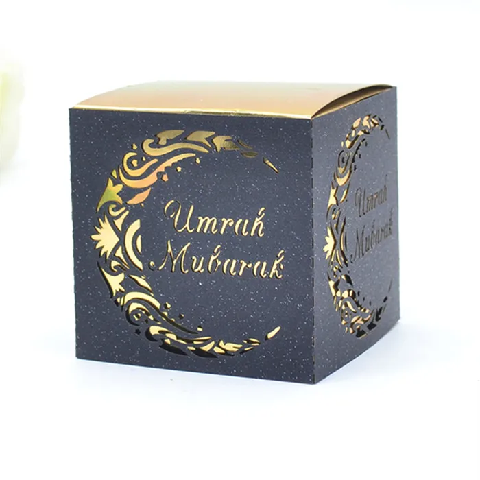 metallic gold black Umrah Mubarak лазерная резка комбинированный Рамадан квадратная коробка - Цвет: metallic gold black