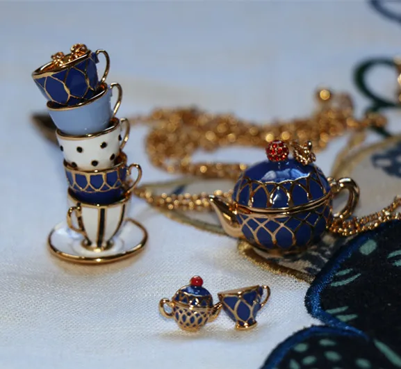 Изысканный набор чашек с чайником кулон серьги подвеской ожерелье