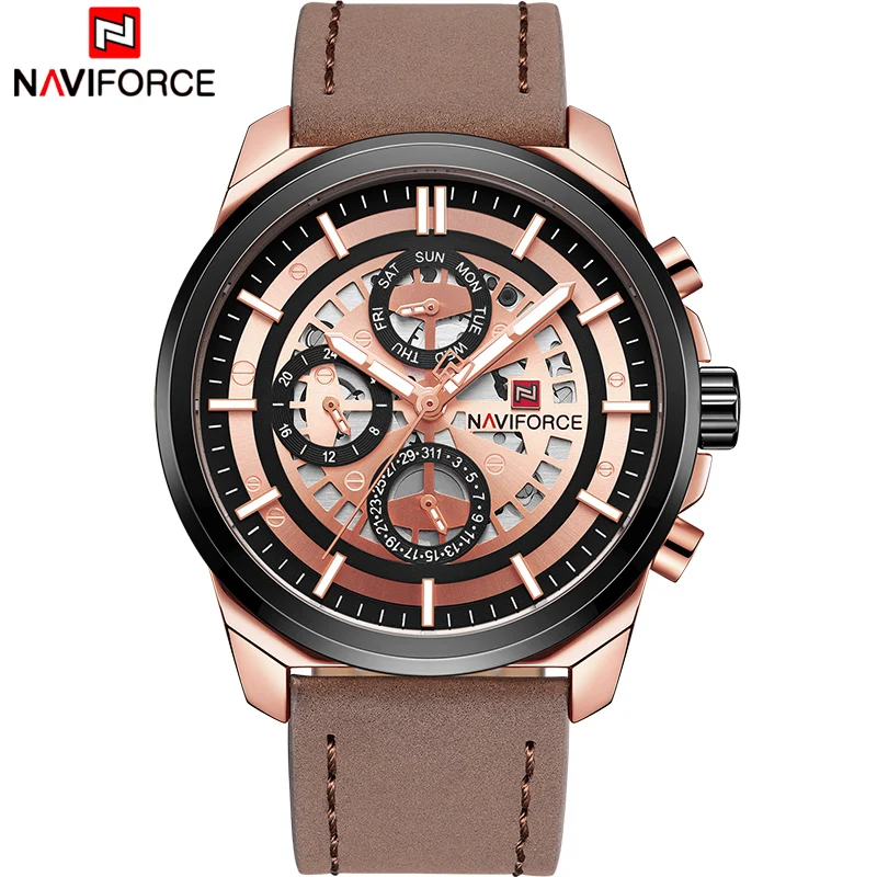 NAVIFORCE Топ люксовый бренд мужские модные спортивные часы кварцевые кожаные