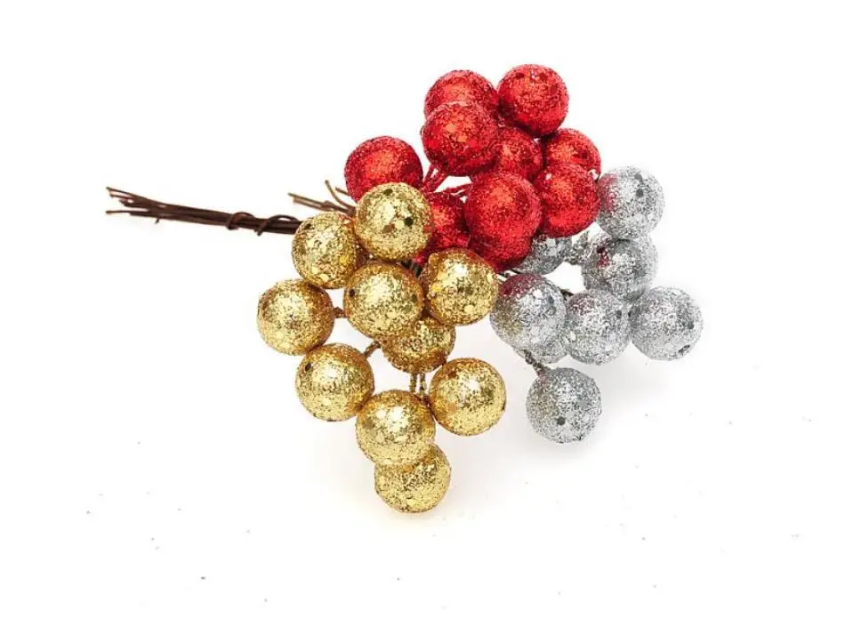 

50pcs Gold/Silver/Red 2.5cm Round Ball Christmas Fruits For Christmas Party Holiday Tree Venue Hanging Decoration