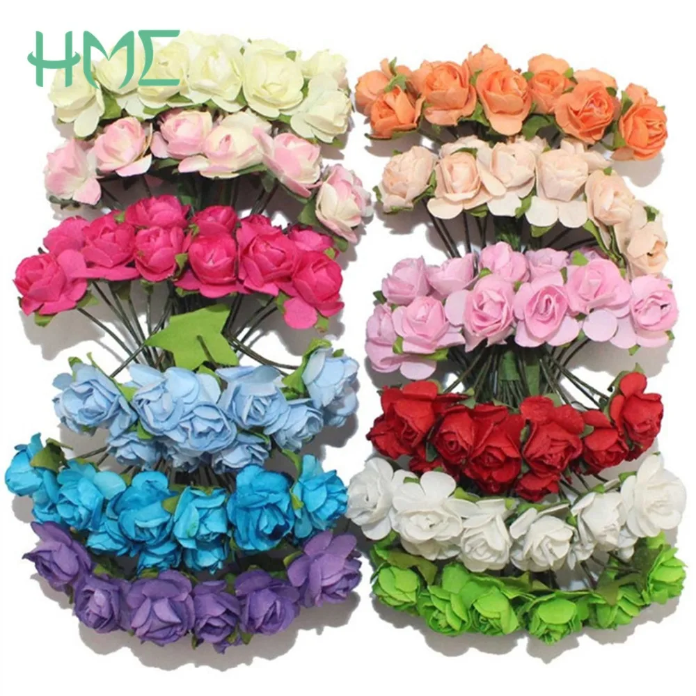 144pcs Multicolor Artificial Paper Flowers For Wedding Car Fake Roses Used Decoration Candy Box DIY Wreath Handmade | Дом и сад