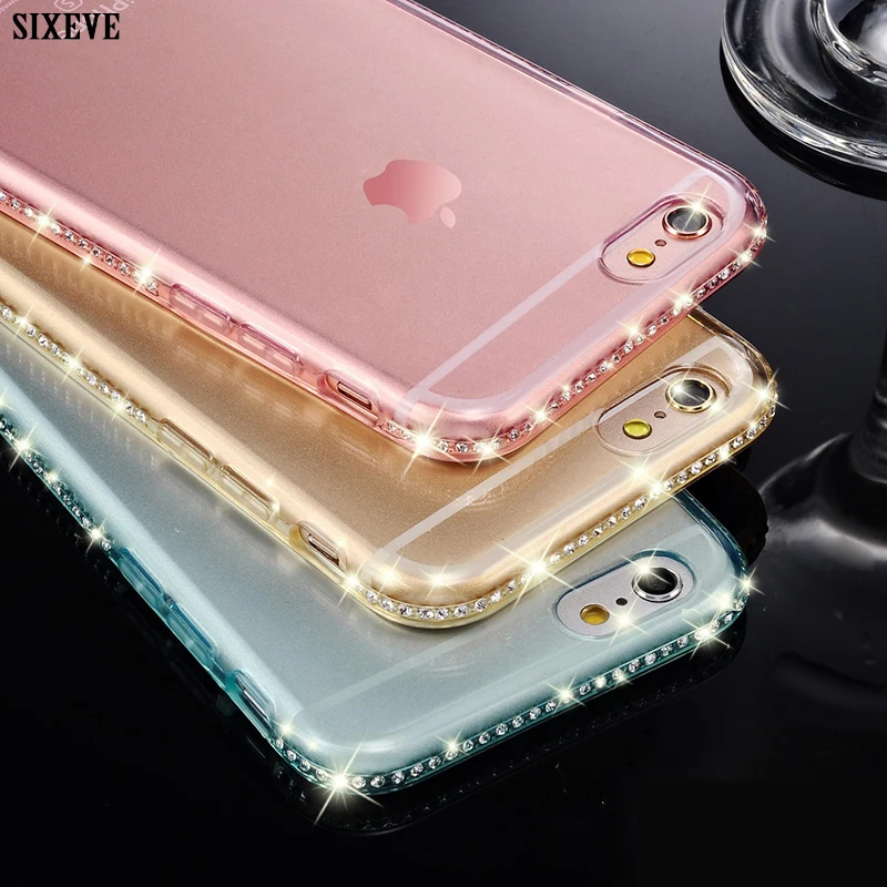 Прозрачный чехол SIXEVE со стразами для iPhone 6 s 6Plus X 7 8 Plus 7Plus Мягкая силиконовая